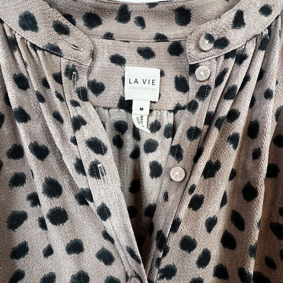 La Vie Rebecca Taylor Long Sleeve Cherise Mini Dress. Size M Brown Black - Picture 7 of 16